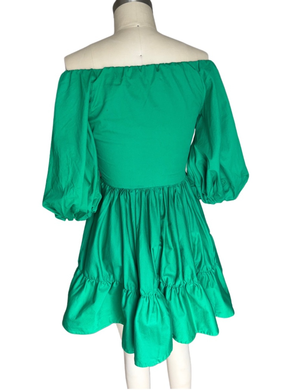 Imperial Off-Shoulder Emerald Green Tiered Mini Dress Made in Italy - Picture 4 of 6